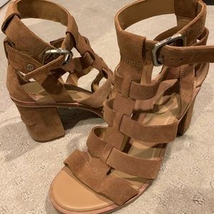 UGG suede camel brown strapped heels size 7.5